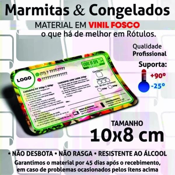 Etiquetas para Marmita/ Comida Congelada Fit 10x8cm