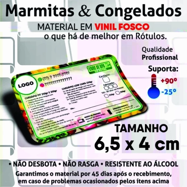 Etiquetas para Marmita/ Comida Congelada Fit 6,5x4cm